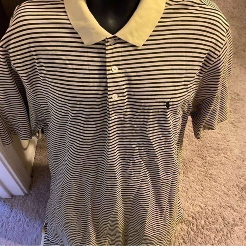 Men’s used Ralph Lauren polo yellow blue striped shirt size XL retro vintage log - Picture 1 of 3